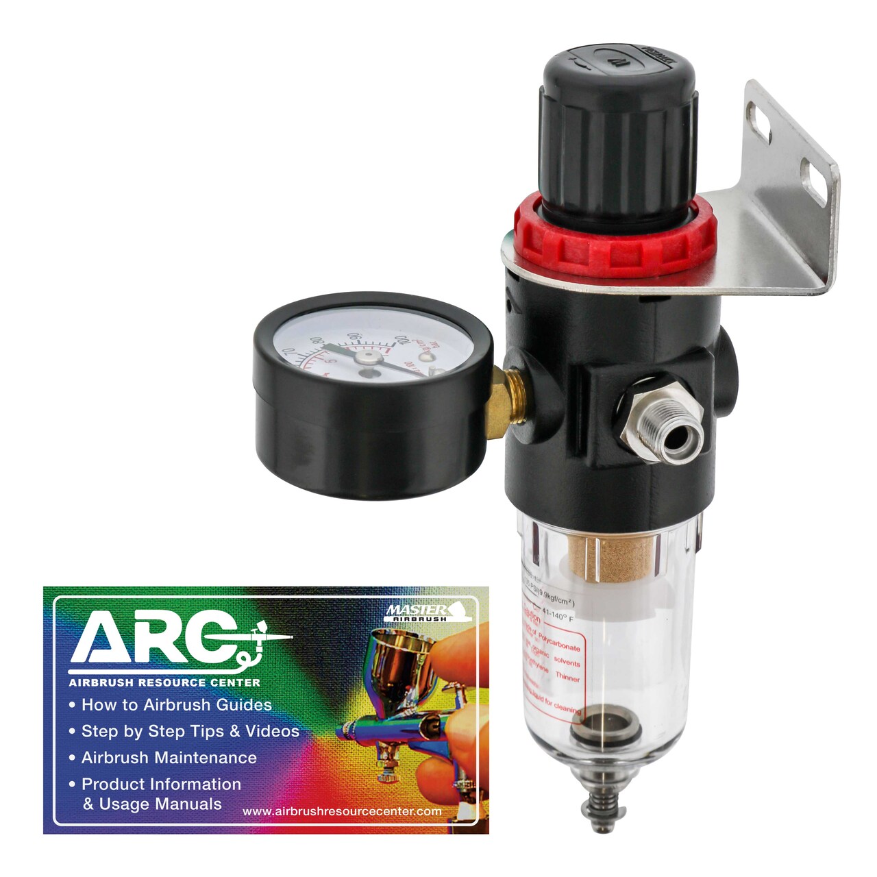 rue Diaphragm Airbrush Pressure Regulator with Gauge & Water Moisture Trap – Filter, Air Compressor Water Trap for Clean, Moisture-Free Airflow